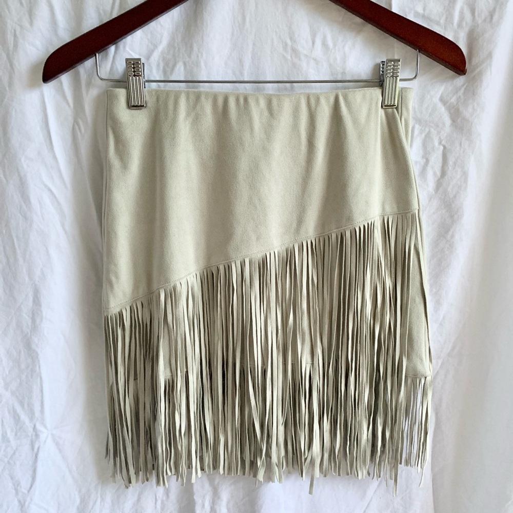 Faux suede fringe skirt